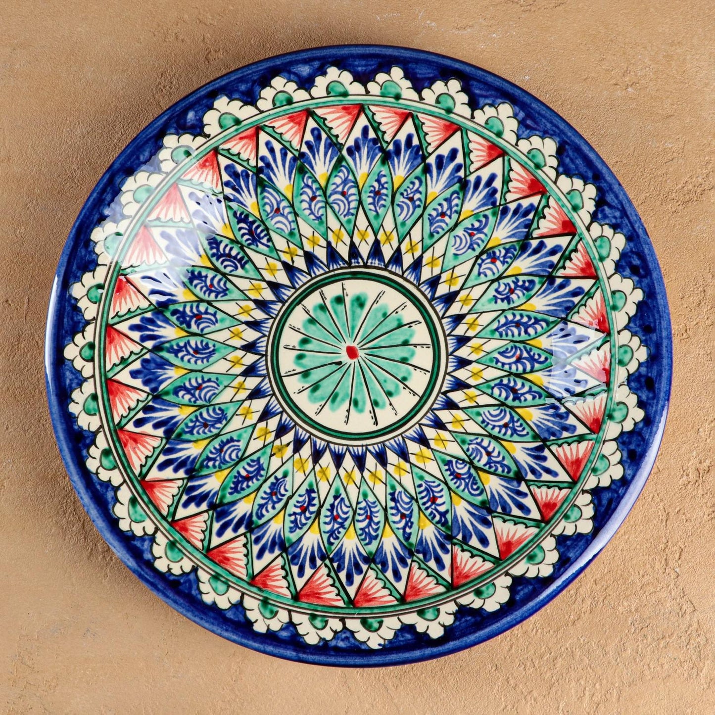 Uzbekiškas lėkštė-liaganas „Rištano keramika“ | 28 cm, Mėlynas ornamentas